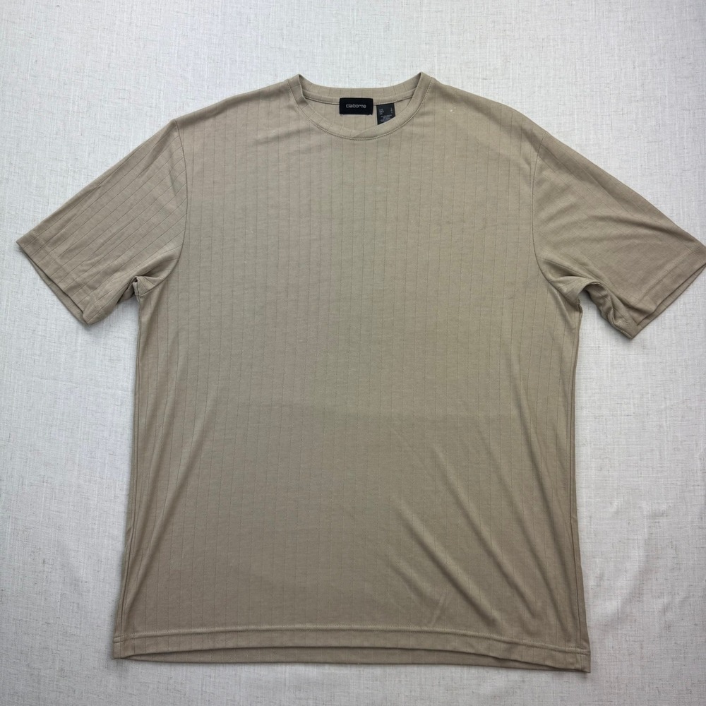 Claiborne Ribbed Knit T-Shirt Mens Large Tan Short Sleeve Textured Minimalist